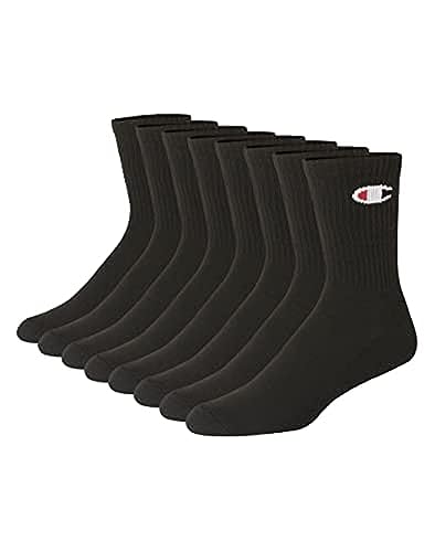 Champion Herren Crew, Double Dry Performance, Gym, Feuchtigkeitstransport, 8er-Pack Socken, Schwarz, 37.5-46 EU von Champion