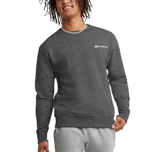 Champion Herren Crewneck, Powerblend Fleece, Hoodie for Men, Logo (Reg. Or Big & Tall) Sweatshirt, Granite Heather-Left Chest Script, X-Large von Champion