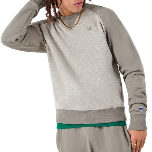 Champion Herren Crewneck, Powerblend Fleece Sweatshirt, Crewneck Sweatshirts (Regular Or Big & Tall), Sandelholz Grau Streifen C Logo, Small von Champion
