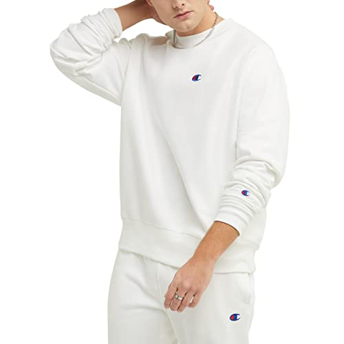 Champion Herren Crewneck, Reverse Weave Pullover Sweatshirt, Weiß/Linke Brust C Logo, Large von Champion