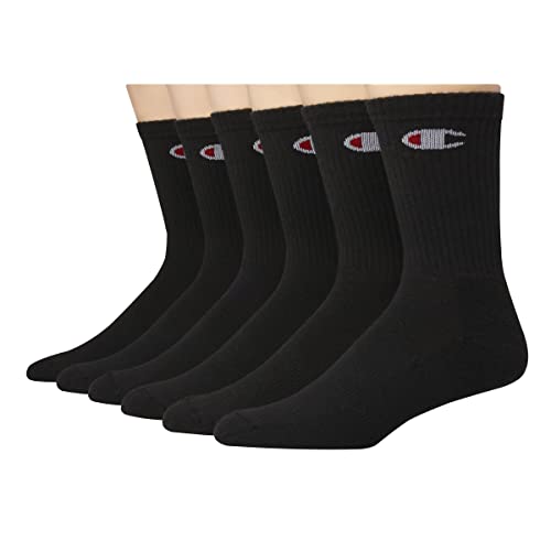 Champion Herren Double Dry Moisture Wicking Logo 6-Pack Crew Lässige Socke, Schwarzer Knöchel C, Shoe Size: 6-12 von Champion