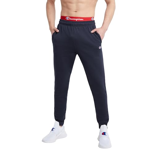 Champion Herren Fleece, Athletic Pants, Baumwoll-Jogginghose, C-Aufnäher, 78,7-91,4 cm groß Trainingshose, Navy C Patch Logo, Large Hoch von Champion