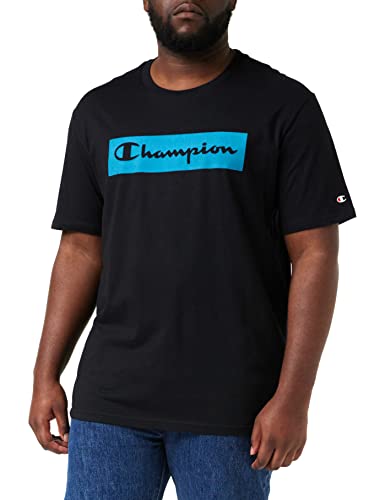 Champion Herren Flock Box S/S Kurzarm Shirt, Schwarz, S von Champion