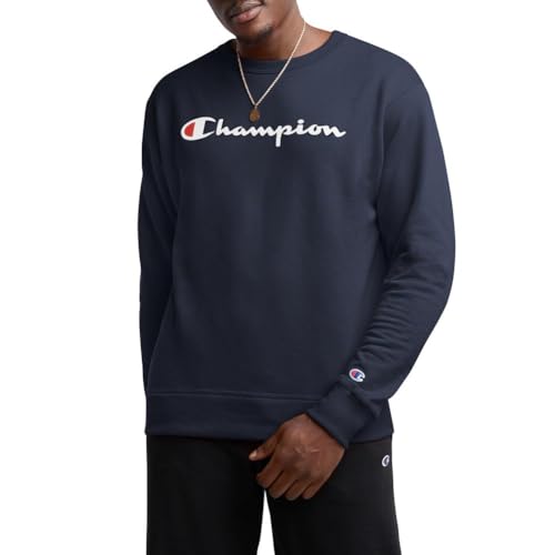 Champion Herren Graphic Powerblend Fleece Crew Sweatshirt, Navy/Champion-skript, L EU von Champion