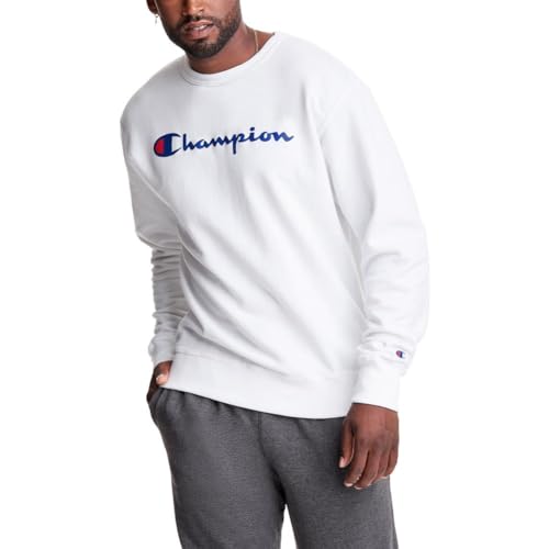 Champion Herren Graphic Powerblend Fleece Crew Sweatshirt, Weiß, Medium von Champion