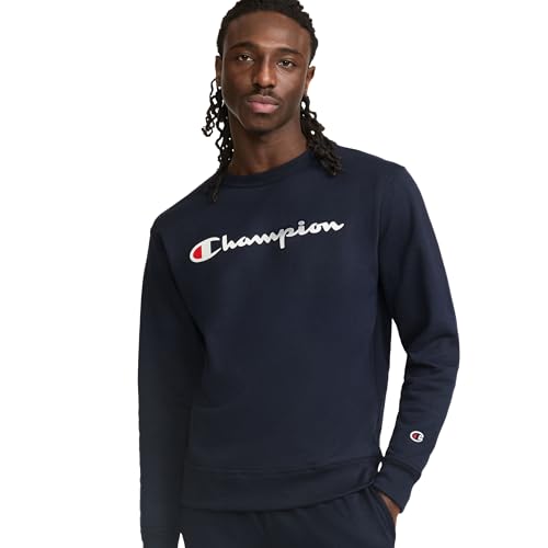 Champion Herren Graphic Powerblend Fleece Crew Sweatshirt, Navy/Champion-skript, M EU von Champion