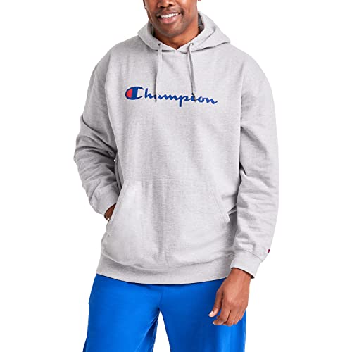 Champion Herren Sweatshirt Graphic Powerblend Fleece Hood, Oxford Grey/Champion Script, S von Champion