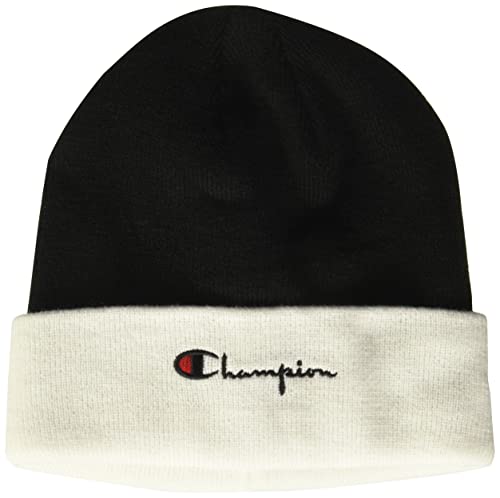 Champion Herren H01014 Beanie-Mütze, Schwarz/Weiß Vintage Schrift, Einheitsgröße von Champion