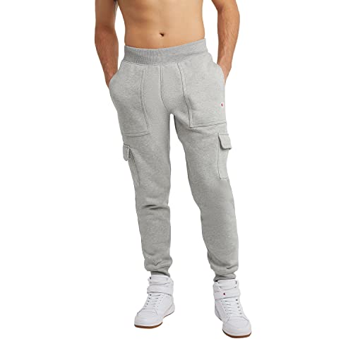 Champion Herren Joggers, Reverse Weave Fleece Cargo Pants for Men, Heavyweight, 30.5" Hose, Oxford-graues C-Logo, Mittel von Champion