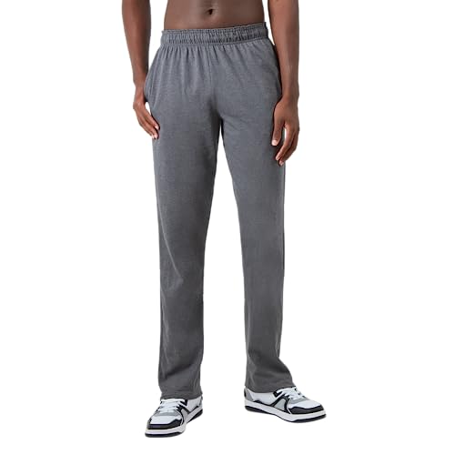 Champion Herren Hose, Alltagshose aus Baumwolle, leicht, offener Saum, Loungehose (Reg groß) Trainingshose, Granite Heather C Patch Logo, X-Large Hoch von Champion