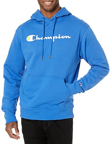 Champion Herren Kapuzenpullover Powerblend Fleece Pullover Hoodie Script Logo, Bright Royal-y07718, S von Champion