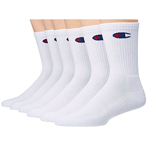 Champion Herren Knöchelsocken mit Logo, 6er-Pack Crew-Socken, White C-6er-Pack, Large von Champion