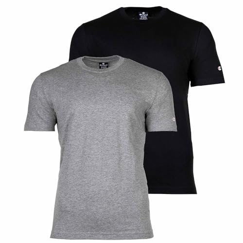 Champion Herren Legacy American Classics C-Logo S/S Pack T-Shirt, Grigio Melange Chiaro/Nero, XL (2er von Champion