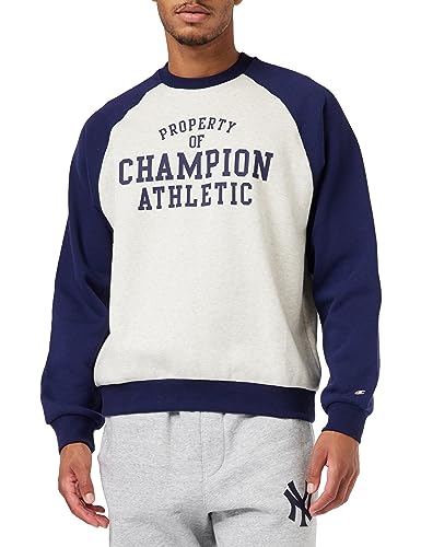 Champion Herren Legacy Athletics-Poly-Fleece Crewneck Hoodie, Grigio Melange Chiaro/Blu Marittimo, M von Champion