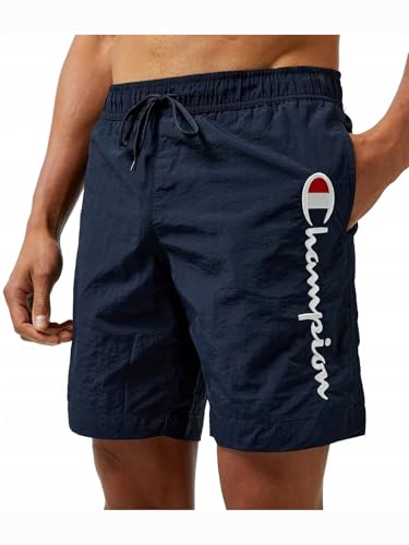 Champion Herren Legacy Icons Beachshorts-Crinkle Taslon Contrast Logo Bermuda Badehose, Marineblau, M von Champion