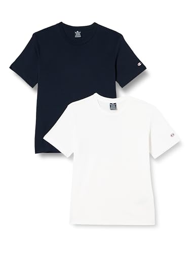 Champion Herren Legacy Icons-S/S 2p Crewneck T-Shirt, Weiß/Marineblau, Small (2er Pack) von Champion