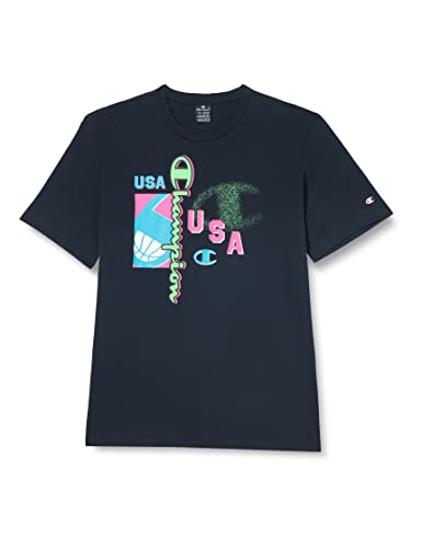 Champion Herren Legacy Neon Spray Graphic S/S T-Shirt, Marineblau, Medium von Champion
