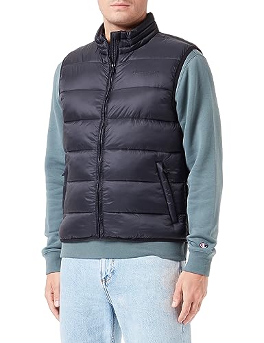 Champion Herren Legacy Outdoor High-Neck Tonal Logo Light Nylon Gepolsterte Weste, Nero/Grigio Grafite, M von Champion