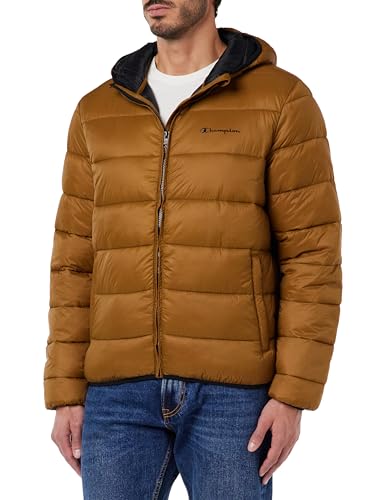 Champion Herren Legacy Outdoor-Hooded Tonal Logo Light Nylon Gepolsterte Jacke, Marrone Chiaro/Nero, S von Champion