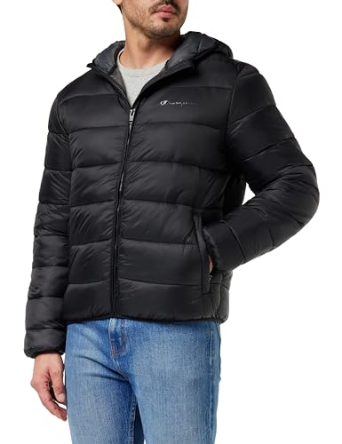 Champion Herren Legacy Outdoor-Hooded Tonal Logo Light Nylon Gepolsterte Jacke, Nero/Grigio Grafite, L von Champion