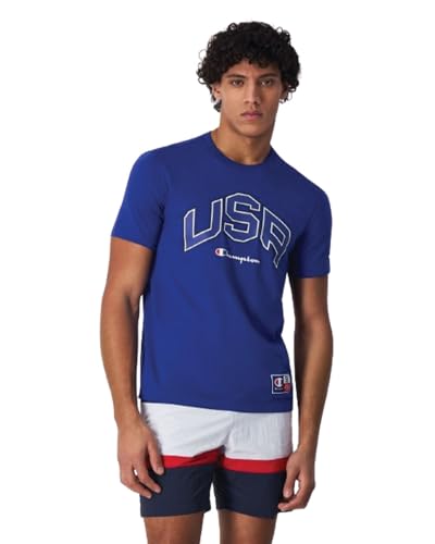 Champion Herren Legacy Retro Sport-USA S/S Crewneck T-Shirt, Elektrischblau, XL von Champion