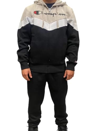 Champion Herren Legacy Script Shop Color Block (220291) -Soft Compact Powerblend Fleece Hooded Sportanzug, Weiß (ES057), XL von Champion