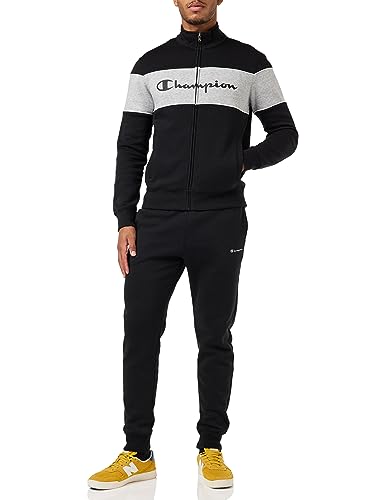 Champion Herren Legacy Sweatsuits-Block-Logo Powerblend Fleece Sportanzug, Schwarz Meliert/Grau Meliert, M von Champion