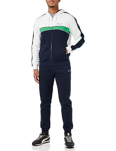 Champion Herren Legacy Sweatsuits Colorblock Powerblend Fleece Full Zip Hooded Sportanzug, Bianco Sporco/Blu Marittimo/Verde, XL von Champion