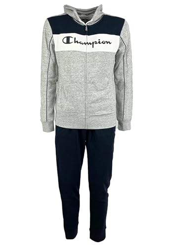 Champion Herren Legacy Sweatsuits Powerblend Terry Color Block Hooded Trainingsanzug, (Grau Melange/Marineblau), L von Champion