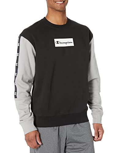 Champion Herren Midweight Fleece Pullover Logo Sweatshirt, Schwarz/Mattgrau, Large von Champion