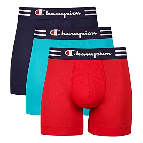 Champion Herren Performance Boxer Brief 3er Pack Retroshorts, Marineblau/Electric Cyan/Rot, XX-Large von Champion