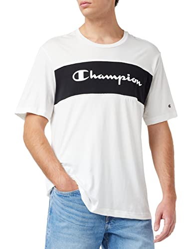 Champion Herren Piping Block Logo S-S T-Shirt, Weiß, S von Champion