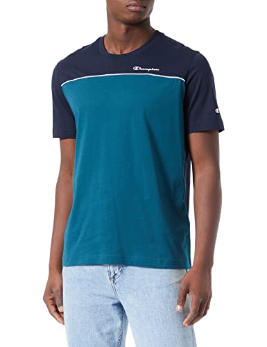 Champion Herren Piping Block S-S T-Shirt, Marineblau/Aqua, S von Champion