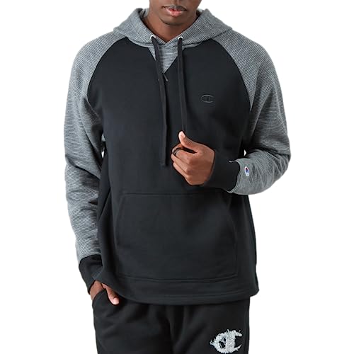 Champion Herren Powerblend Fleece Bequemer Hoodie Sweatshirt (Reg groß) Kapuzenpullover, Schwarz/Schwarz/Manhattan Mist C Logo, XL von Champion