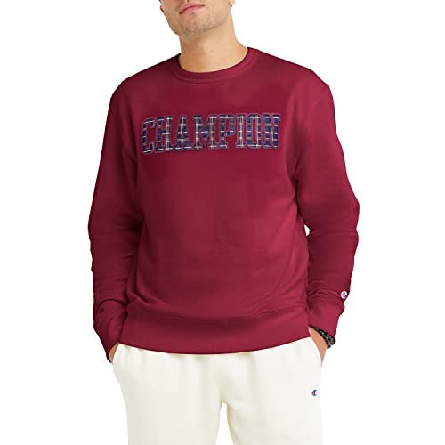 Champion Herren Powerblend Fleece Crew Block Logo Pullover, Cranberry Tart, Kunstkaro, Small von Champion