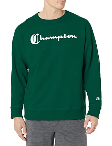 Champion Herren Powerblend Fleece Crew Lettering Pullover, Forest Peak Green Old English Script, M von Champion