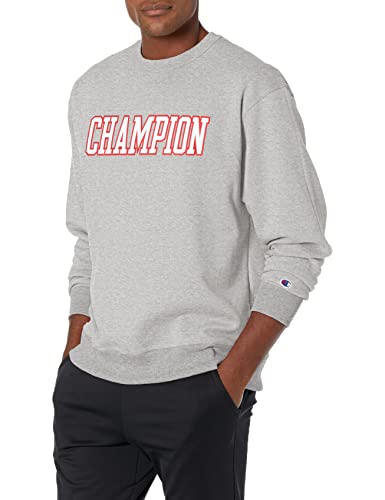 Champion Herren Powerblend Fleece Crew, Pullover, Oxford Grey New Ripe Red Block Outline, XX-Large von Champion