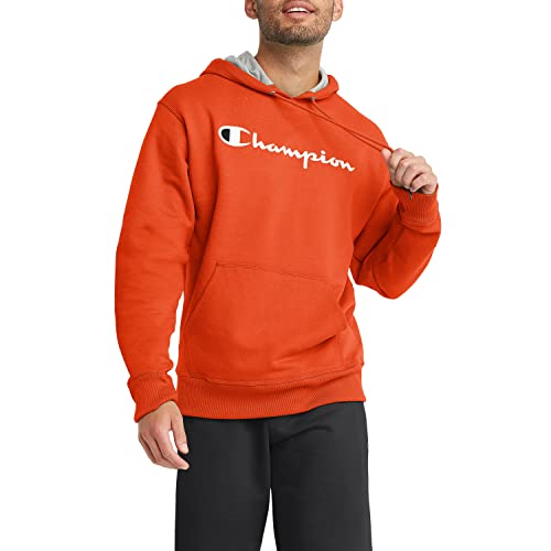 Champion Herren Powerblend Fleece Pullover Hoodie Kapuzenpullover, Spicy Orange Script, M von Champion