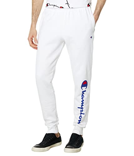 Champion Herren Powerblend Joggers Fleece Jogger Baumwolle Sweatpants Authentic Script 31" Inseam Trainingshose, Weiße Schrift, 34-37 von Champion