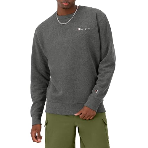 Champion Herren Crewneck, Powerblend Fleece, Hoodie for Men, Logo (Reg. Or Big & Tall) Sweatshirt, Granite Heather-Left Chest Script, Large von Champion