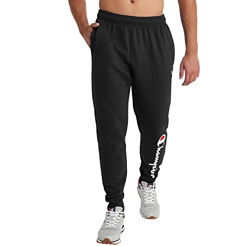 Champion Herren, Powerblend, Fleece-Jogger, Sweatpants (Reg groß) Trainingshose, Schwarze Schrift, Mittel von Champion