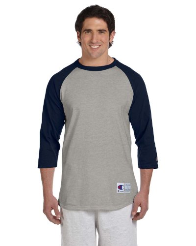 Champion Herren Raglan Baseball T-Shirt, Oxford-Grau/Marineblau, Mittel von Champion