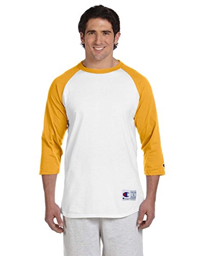 Champion Herren Raglan Baseball T-Shirt, Weiß/C-Gold, Mittel von Champion