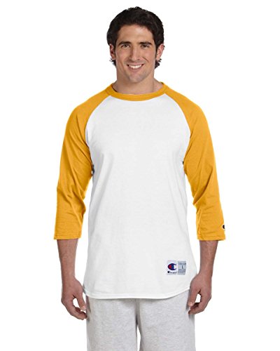 Champion Herren Raglan Baseball T-Shirt, Weiß/C-Gold, X-Groß von Champion