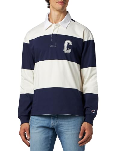 Champion Herren Rochester 1919 Bookstore-L-s Striped Polohemd, Blu Marino/Bianco Panna, Medium von Champion