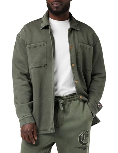 Champion Herren Rochester 1919 Pop Punk-Dyed/Wash Heavy Poly-Fleece Full Button Sweatshirt, Verde Foresta, XXL von Champion