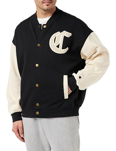 Champion Herren Rochester 1919 Pop Punk Heavy Powerblend Fleece Bomber Sweatshirt, Nero/Beige Chiaro, L von Champion