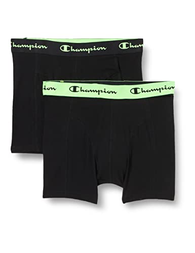 Champion Herren Seasonal Neon Spray X2 Eng anliegende Boxershorts, Mehrfarbig (schwarz/grün), S (2er Pack) von Champion