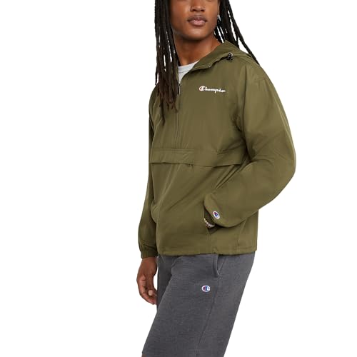 Champion Herren Stadion Packable Wind-und Wasserabweisende (Reg groß) Jacke, Cargo Olive Small Script, XL von Champion