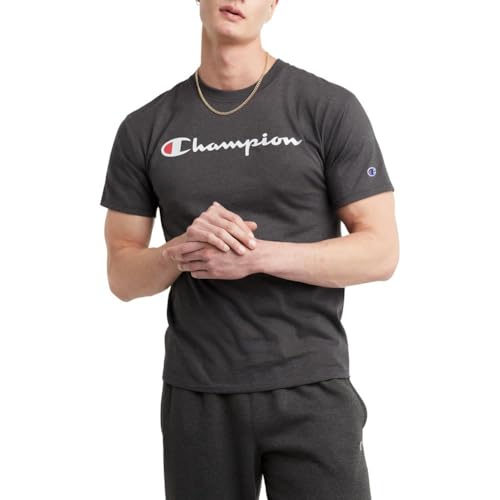 Champion Herren T-Shirt, klassisches Baumwoll-T-Shirt, Rundhalsausschnitt T-Shirt, Herren mittelschweres T-Shirt, Script Logo, Granit-Skript, XXL Gro von Champion